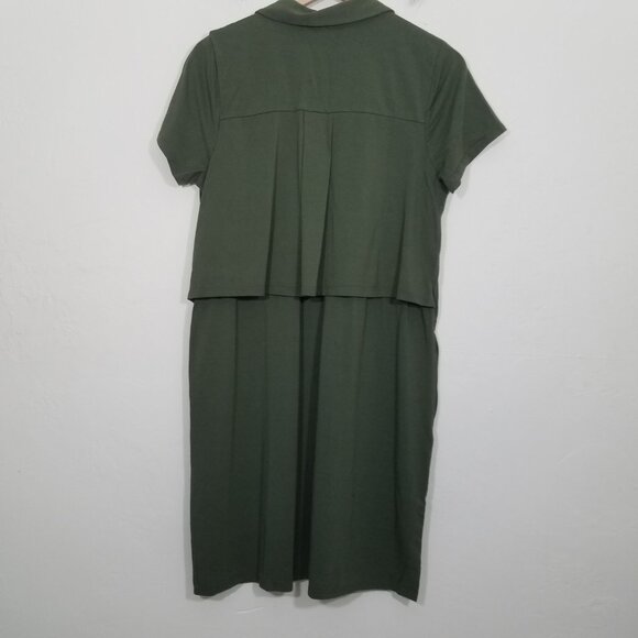 J. Jill  Short Sleeve Button Up Dress with Pockets Green Stretch Size M - Picture 4 of 6